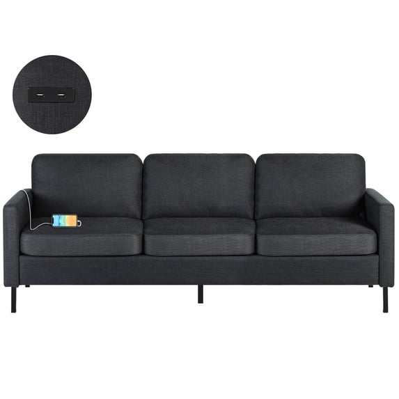 AODAILIHB Fabric 3 Seater Couch with 2 USB 76" W Comfortable Sectional Couches and Sofas for Living Room Bedroom