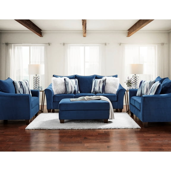 Fabric 4 Living Room Arrangement - , , Chair, Navy Textured Upholstery, Soft Back Cushions, High Foam Seating, Slightly Curved , Feet, Made In , Simple Installation Process Procedure Steps