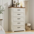 thumbnail image 1 of Hommpa Farmhouse White 5 Drawers Tall Dresser for Bedroom, Wood Rustic Chest of Drawers Dresser for Closet, Storage Dresser Organizer for Living Room, Hallway, Entryway, Home, 1 of 13