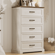 Hommpa Farmhouse White 5 Drawers Tall Dresser for Bedroom, Wood Rustic Chest of Drawers Dresser for Closet, Storage Dresser Organizer for Living Room, Hallway, 