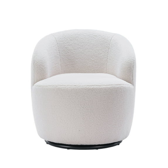 Fabric Accent Chair, Armrest Lazy Chair Leisure Chair with Black Powder Coating, Metal Ring Swivel Barrel Chair Armchair