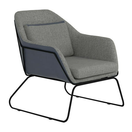 Benjara BM233227 Fabric Accent Chair with Angled Sled Base & Pillow, Gray