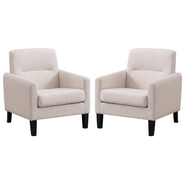 Fabric Accent Chair with Backrest Thick Cushion, Modern Single Sofa Armchair for Living Room Bedroom (2PCS, Beige)