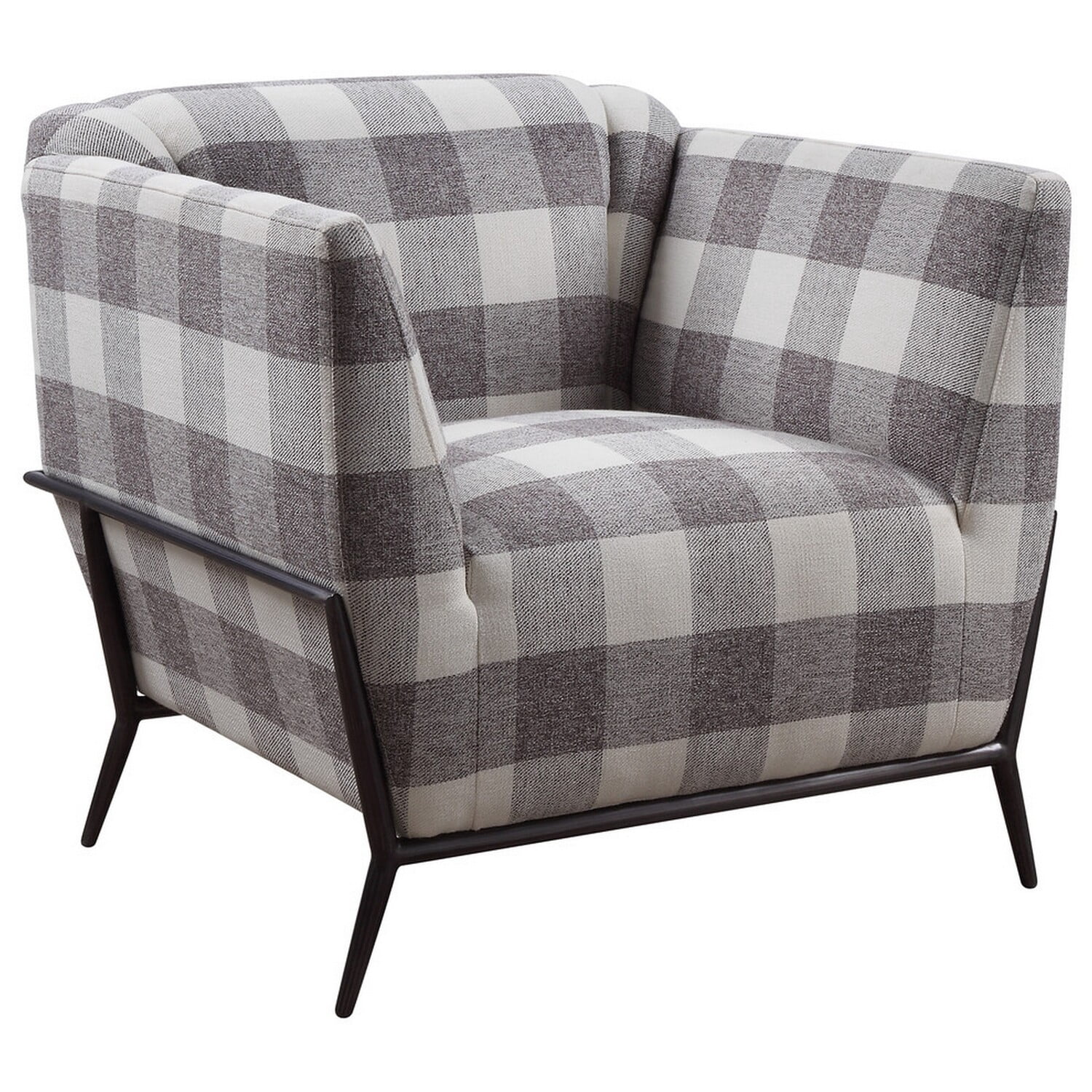 Fabric Accent Chair with Checkered Pattern and Angled Metal Legs Gray ...