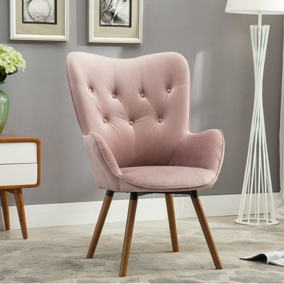 Fabric Accent Chairs, Doarnin Contemporary Silky Velvet Tufted Button Back Accent Chair, Mauve, Mauve Accent Chairs,Polyester Modern Accent Chairs