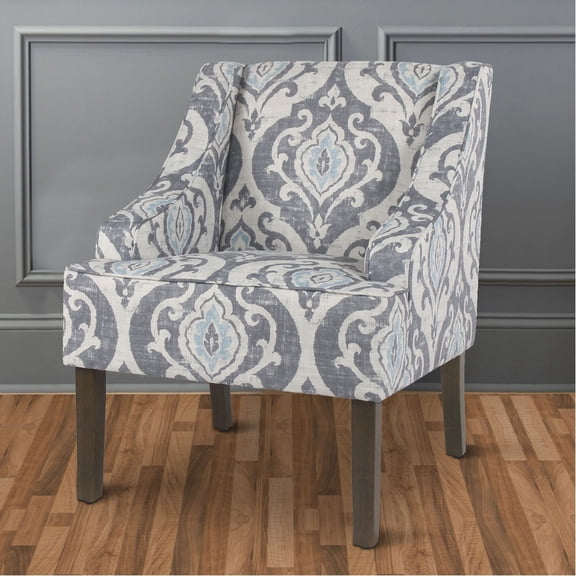Fabric Accent Chairs, Fabric Upholstered Wooden Accent Chair with Swooping Armrests and Damask Pattern Design, Multicolor, Multicolor Accent Chairs,Wood+Fabric Modern Accent Chairs