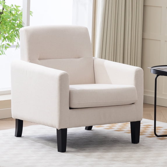 Fabric Accent Chair, Mid Century Modern Living Room Chairs,Comfy Reading Chair with Upholstered Cushion Relax Armchair for Bedroom Apartment,Office(Beige)