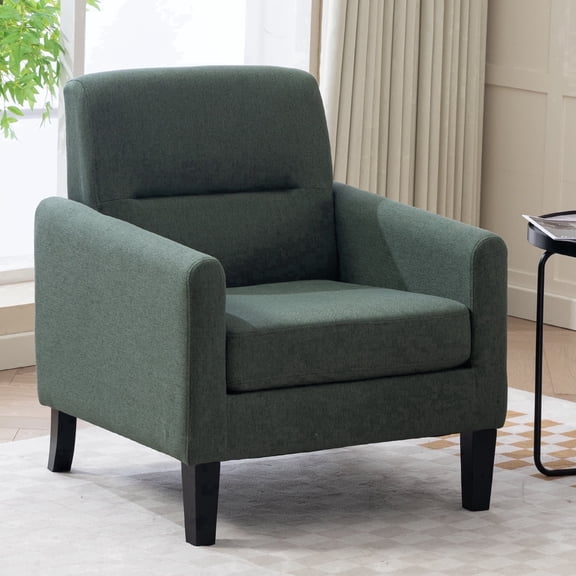 Mid Century Modern Accent Chair, Upholstered Fabric Armchair with Thick Cushion and Solid Wood Frame, Comfy Reading Chair for Living Room Bedroom Apartment Office (Olive Green)