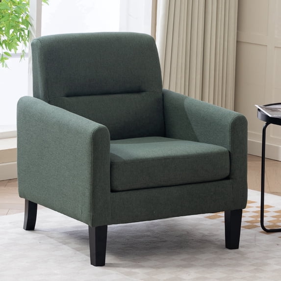Comfy Fabric Accent Chair, Mid Century Modern Armchairs with Solid Wood Legs for Living Room, Bedroom, Apartment & Office(Olive Green)
