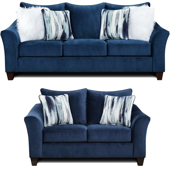 Fabric And - Navy Blue, High Padding Blue Living Room Furniture , , Throw Pillows Included