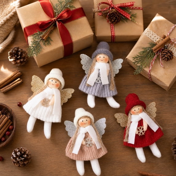 Fabric Angel Christmas Ornament, White Handmade Cloth Doll Hanging Decor With Wings for Xmas Tree Wreath Mantel, Holiday Gift Stocking Stuffer