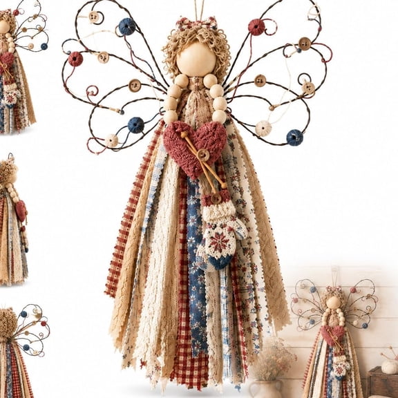 Fabric Angel Hanging DIY Craft Kit, Precut Fabric Macrame Wall Weaving Set for Adults, Rustic Farmhouse Christmas Angel Ornament Making Kit, Handmade Wall Hanging Home Decor
