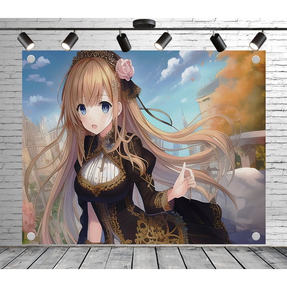 Fabric Anime Style Vintage Girl Art Backdrop(Suitable for Home Decoration, Photoshoots, and Fantasy - Themed Backgrounds)Anime Art Fabric Banner