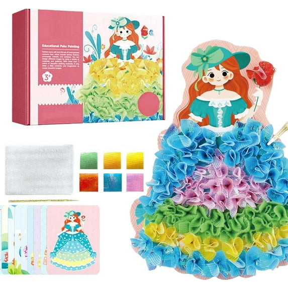 Fabric Art Frenzy, Star Helio Fabric Art Frenzy for Kids, for Girls Age 3 4 5 6 7 8 Years Old, Poke Art Kits, Creative Puzzle Puncture Painting Toy Gift for Kids (Pink)