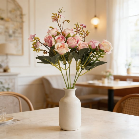 Fabric Artificial Rose Bouquet, Pink Table Centerpiece Flowers for Home Decor, Wedding Reception, Hotel Lobby, and Dining Room Arrangements (2 Pcs)