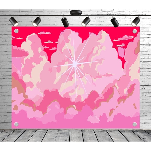 Fabric Artistic Pink Clouds & Starburst Backdrop（Suitable for Home Decoration, Photoshoots, and Fantasy - Themed Backgrounds）Artistic Fantasy Fabric Banner