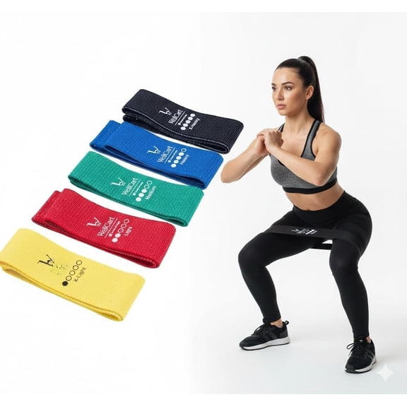 Fabric Bands Set of 5 - Non-Slip Resistance Bands (X-Light to X-Heavy) for Glutes, , Booty Workouts & Lower- Strength
