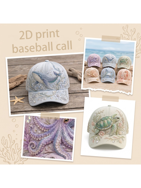 Fabric Baseball Cap, Coral Embroidery, Seashell Detail, Rhinestone Embellishment, Circumference 22 to 24 Inches, Dimensions 4.5 Inches X 3 Inches, Adjustable Snapback Casual