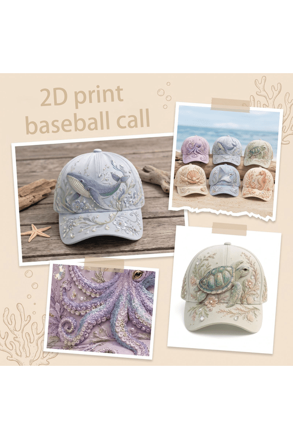 Fabric Baseball Cap, Pastel Purple Cap, Octopus Hat, Coral Embroidery, with Rhinestone Embellishment, Beaded Tentacle Details, 23X4.5X3 in Size Adjustable Snapback for Comfortable