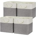 thumbnail image 1 of Fabric Baskets Storage 12 Inch Storage Cubes Storage Baskets with Handle, Clothes Baskets for Gift, Large Baskets for Storage Books, Blankets (White&Gray), 1 of 14