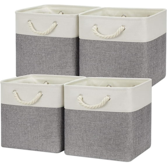 Fabric Baskets Storage 12 Inch Storage Cubes Storage Baskets with Handle, Clothes Baskets for Gift, Large Baskets for Storage Books, Blankets (White&Gray)
