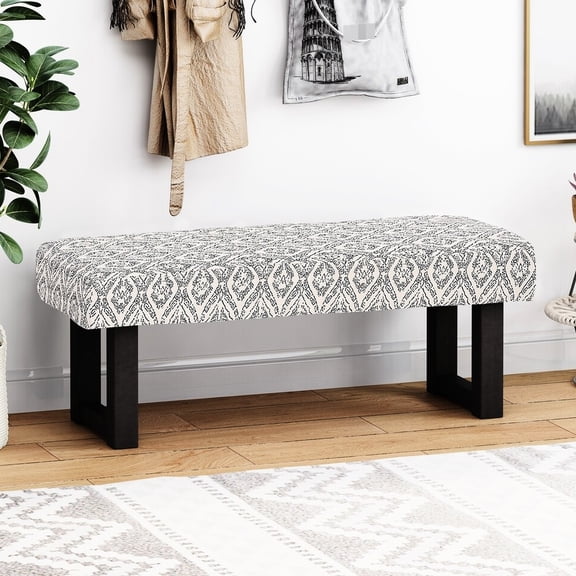 Fabric Bench With Black Print, 48.11”w X 15.81”d 17.71”h, For Contemporary Homes Print Detail, Adds Character To Interior