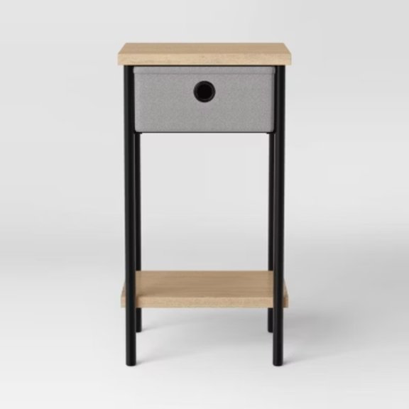 Fabric Bin Side Table Black Frame
