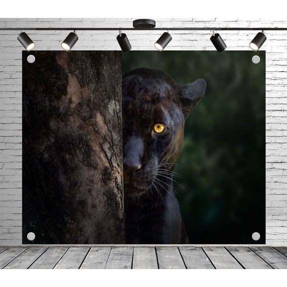 Fabric Black Panther Forest Tree Backdrop(Suitable for Home Decoration, Animal - Themed Photoshoots, and Nature Events)Animal Style Fabric Banner