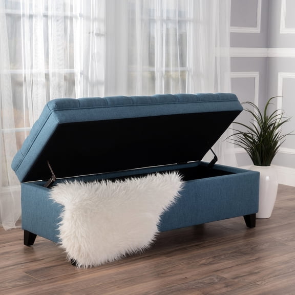 Fabric Blue Ottoman for Board Game Storage - Keep Living Room Tidy and Provide Extra Seats