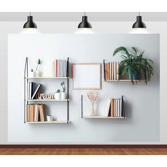 Fabric Bookshelf Backdrop Interior Shelves with Books and Decor Hanging on The Wall Background Home Office Backdrop for Video Conference Online Meeting Photo Props