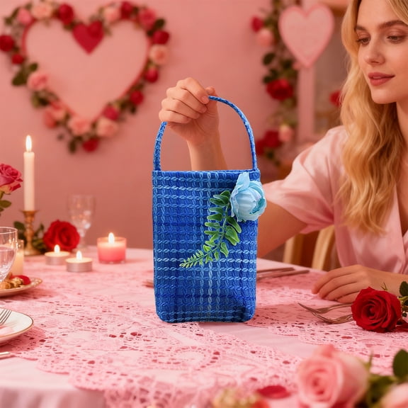 Fabric Bouquet Vase Flower Arrangement Box for Flower Packaging, Gift Presentation, Valentine's Day, Blue, 1 Pc, by Ihhxbs