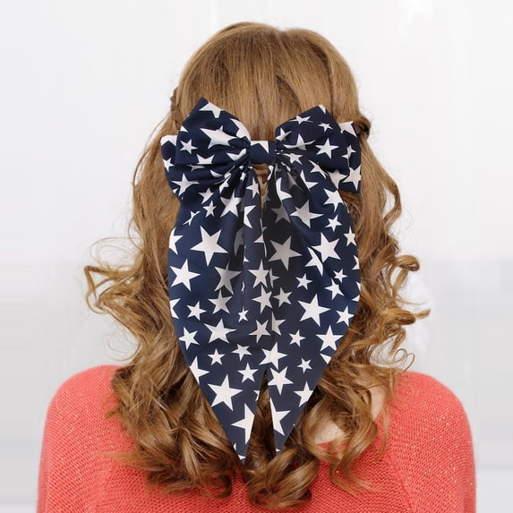 Fabric Bow Style Decorative Hair Barrettes, Patriotic Star and Stripe Print Hair Clips, Secure Hold Hair Accessories for Holiday and Casual Wear, 11.8 * 6.3 * 0.4 Inch