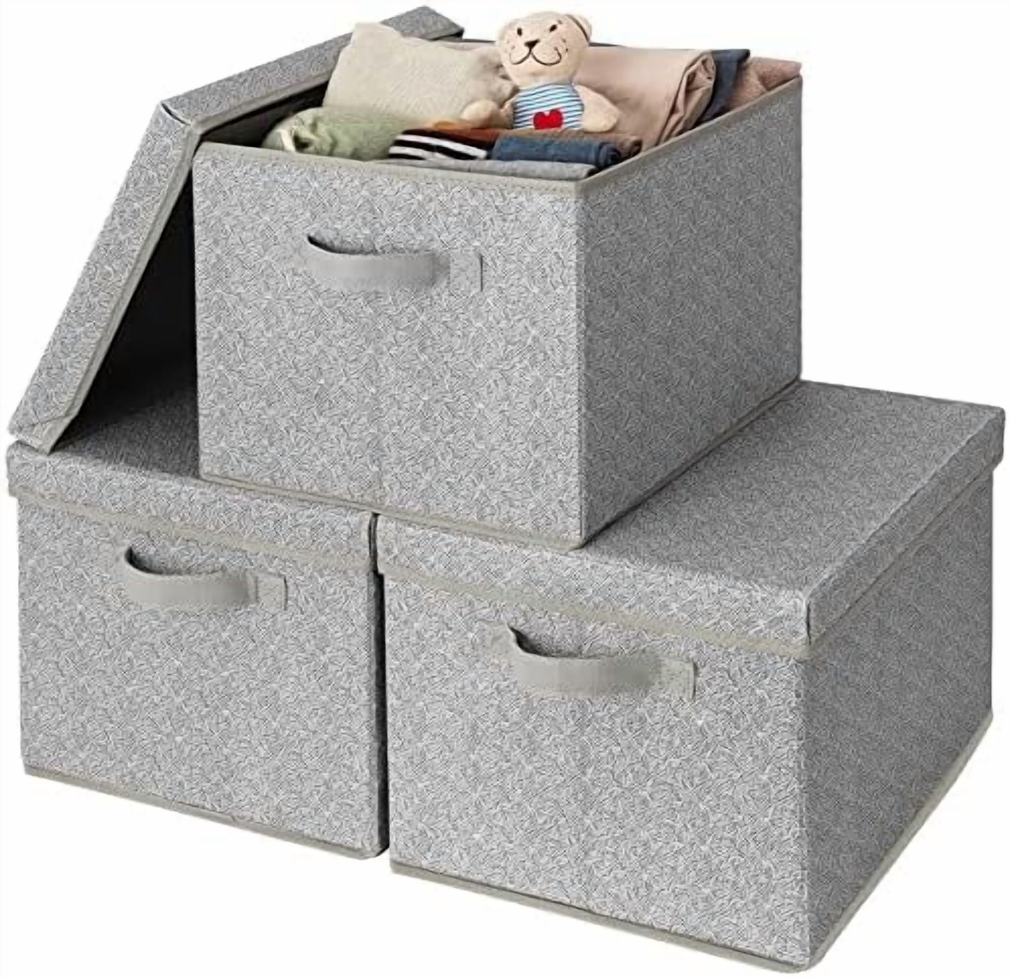 Fabric Boxes with Lids, Storage Bins with Handles, Shelf Bins for ...