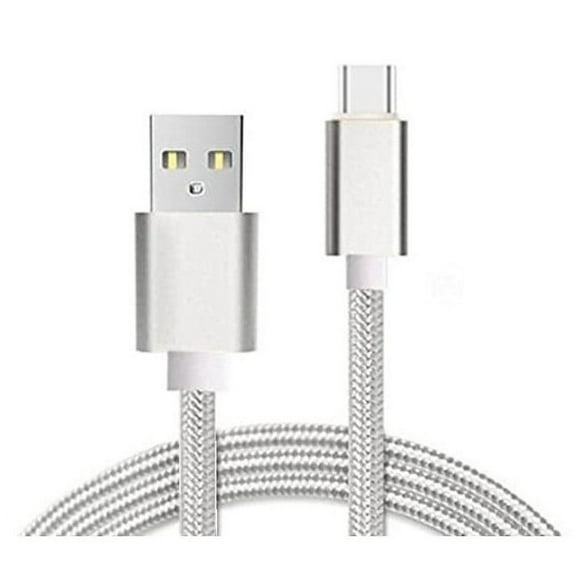 Fabric Braided 5 ft USB-C Type-C Data Sync Charger Charging Cable for HTC Desire U12 Plus,U12+, 19+, U11 EYEs, U11 life, U11+, U11, U Ultra, U Play, HTC 10, Bolt, 10 evo (Silver)
