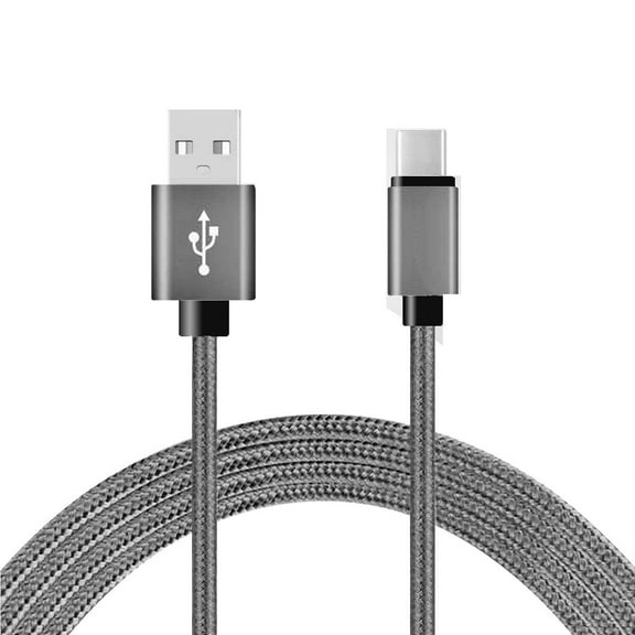 Fabric Braided 6 ft USB-C Type-C Data Sync Charger Charging Cable Compatible with BlackBerry KEY2 LE, Evolve X, Evolve, Key2, Motion, KEYone, DTEK70, Mercury, DTEK60 (Grey)