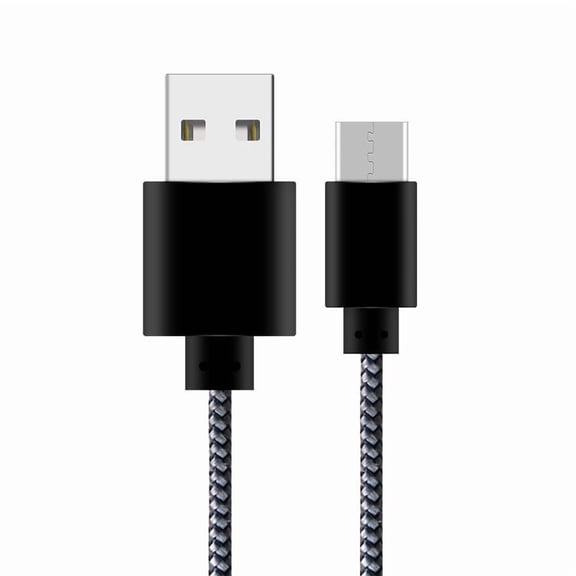 Fabric Braided 6 ft USB-C Type-C Data Sync Charger Charging Cable Compatible with HTC Wildfire X, U19e, Desire 19+, U12+, U11 EYEs, U11 life, U11+, U11, U Ultra, U Play, 10 (Black)
