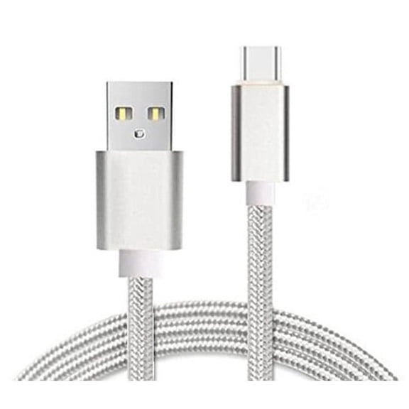 Fabric Braided 6 ft USB-C Type-C Data Sync Charger Charging Cable Compatible with Samsung Galaxy S10e, S10 5G, A70 A50 A40 A30, M20, A8s, A6s, A9 (2018), Note 9, A8 Star (Silver)