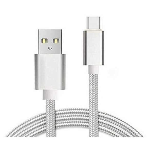 Fabric Braided 6 ft USB-C Type-C Data Sync Charger Charging Cable Compatible with Samsung Galaxy S10e, S10 5G, A70 A50 A40 A30, M20, A8s, A6s, A9 (2018), Note 9, A8 Star (Silver)