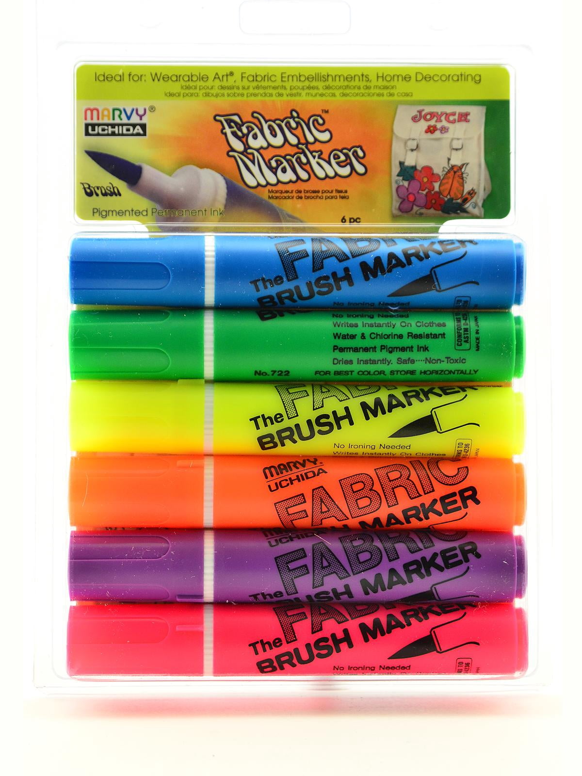 Fabric Brush Markers Set fluorescent, set of 6 (pack of 2)