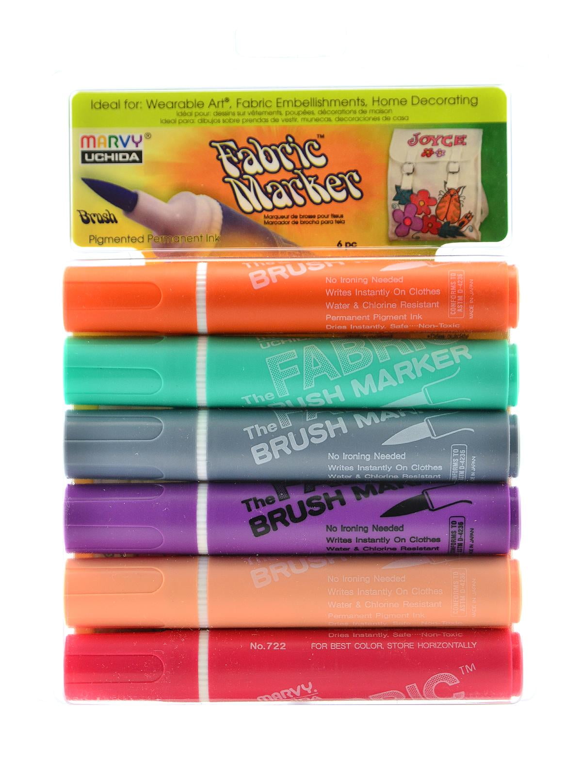 Fabric Brush Markers Set pastel, set of 6 (pack of 2)