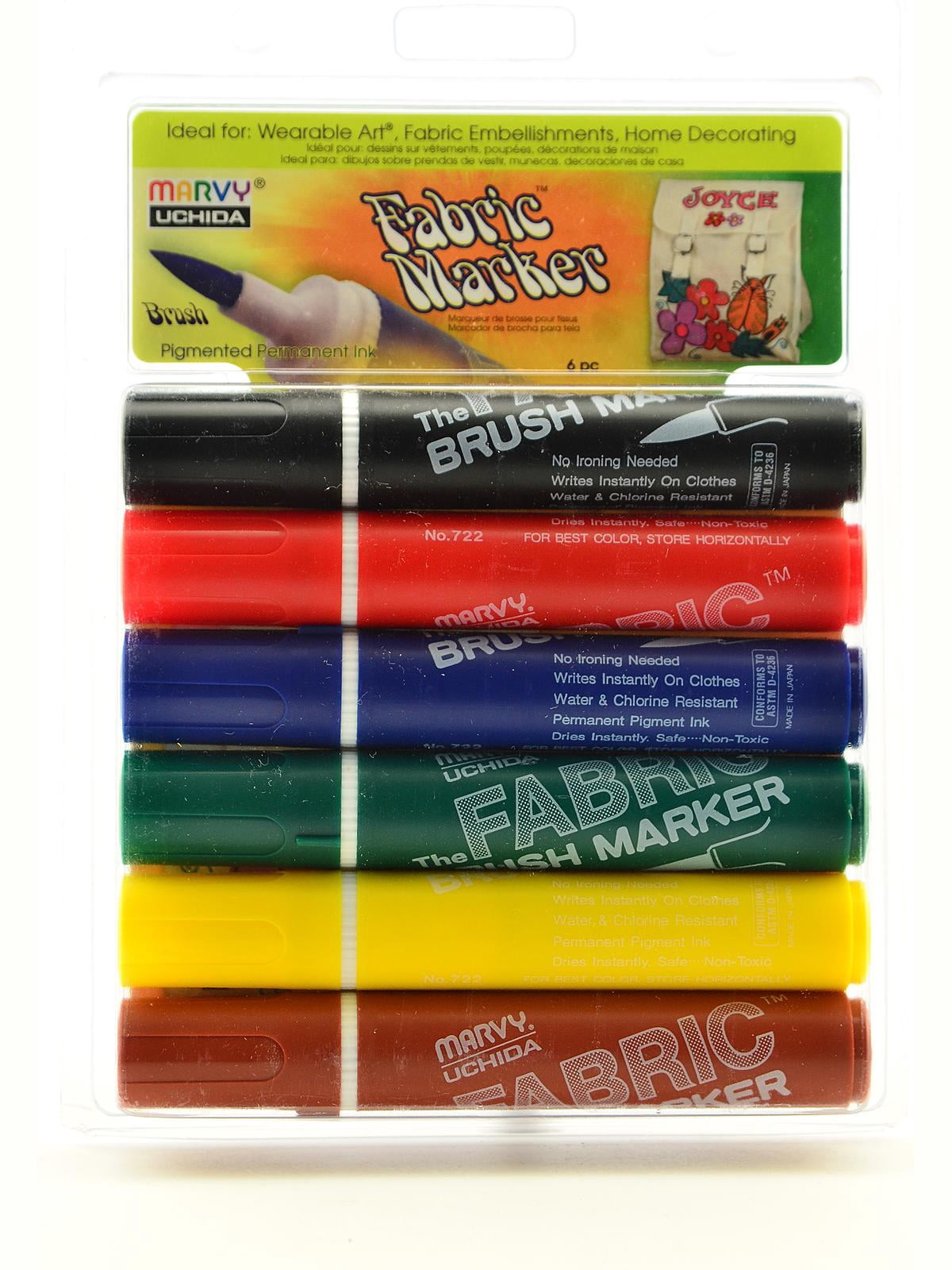 Fabric Brush Markers Set primary, set of 6 (pack of 2)