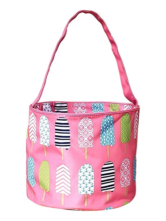 Fabric Bucket Tote Bag for Children - Toys - Easter Basket - Pink Ice Cream Print
