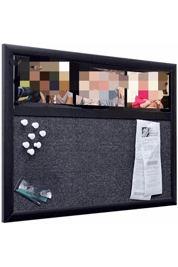 Fabric Bulletin Board 24 x 18 Memo Board Plus, 3 Photo Frames and Jumbo Pushpins. Organize and Display Photos, Notes and Reminders. Ideal for Home, Office, Cubicles or Classrooms$$Office