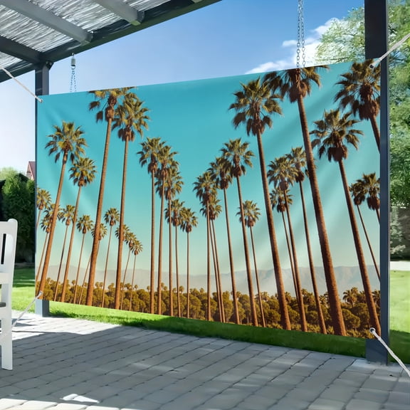 Fabric California Valley Palm Trees Backdrop Date Palms of Coachella Valley Mountains Blue Sky Tropical View Background Party Decorations Photo Booth Studio Props