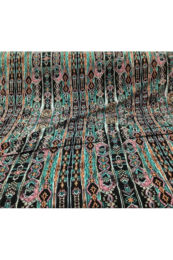 Fabric Challis Rayon Apparel Pink Teal Orange Tan White Black Aztec F420