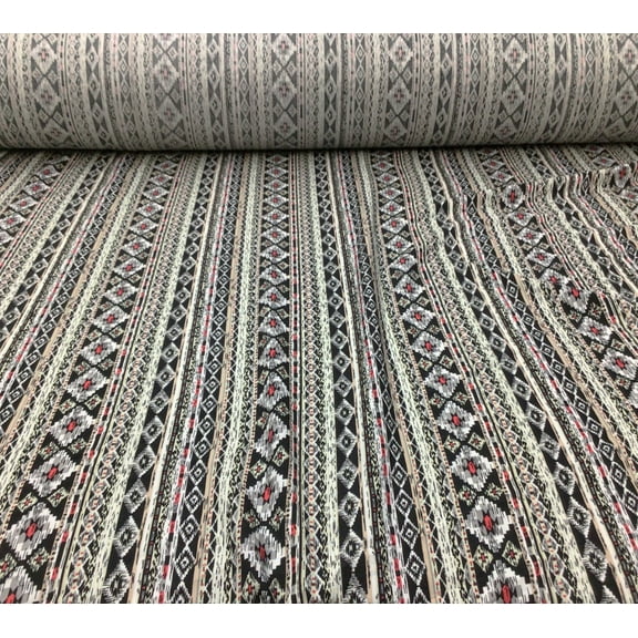 Fabric Challis Rayon Apparel Red Tan Black Cream Aztec F421
