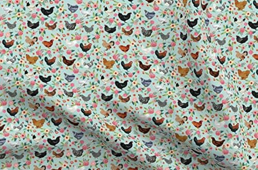 Fabric Chicken Breeds Floral Chickens Hen Hens s Light Blue Farm