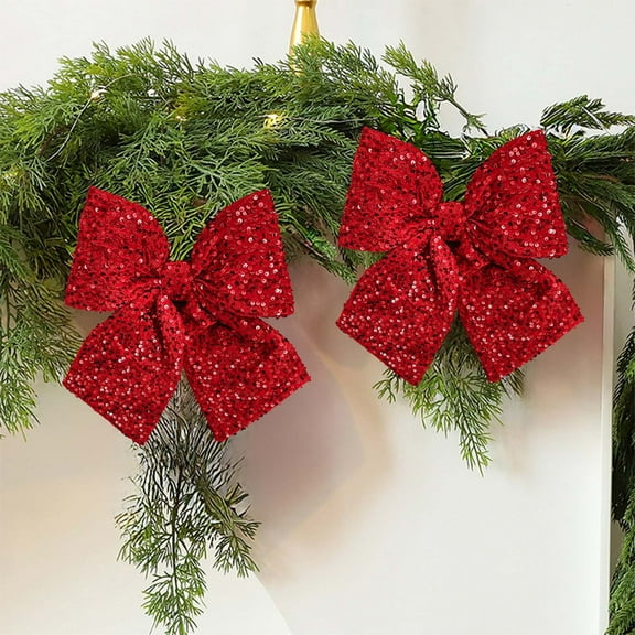 Fabric Christmas Butterflies with Sequins Glitter - Large Velvet Bow Christmas Tree Pendant, 29.53in Oversized 3D Hanging Ornament, Wrinkle-Resistant Xmas Decor for Wedding Arch Gift Box Home Party