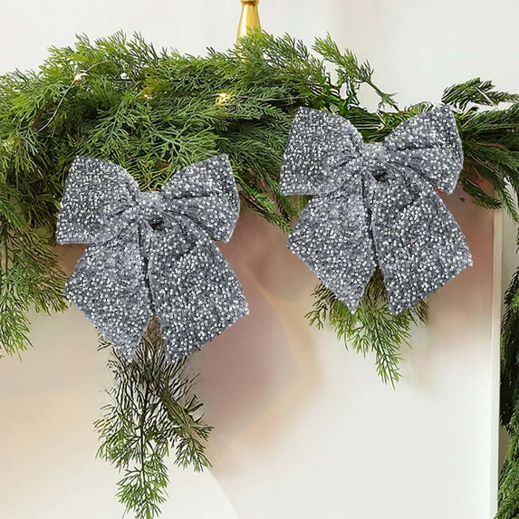 Fabric Christmas Butterfly Sequin Glitter 35x28cm Hanging Ornament Red Wine Gold Silver Cloth Large Tree Pendant Multi Scene Decoration Wedding Party Gift Box Bow