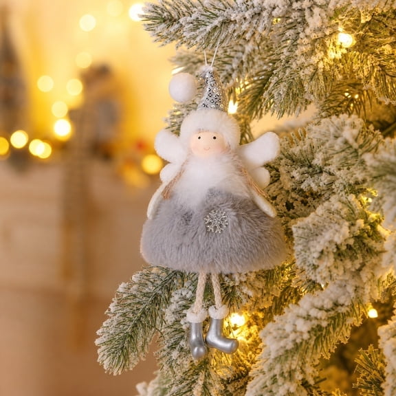 Fabric Christmas Doll Ornament with Snowflake Soft Hanging Decor,Gray